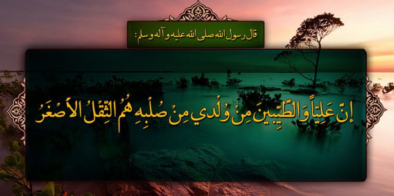 قال رسول الله(ص): إنَّ عَلِيّاً وَالطَّيِّبينَ مِنْ وُلْدي مِنْ صُلْبِهِ هُمُ الثِّقْلُ الاَْصْغَرُ.....