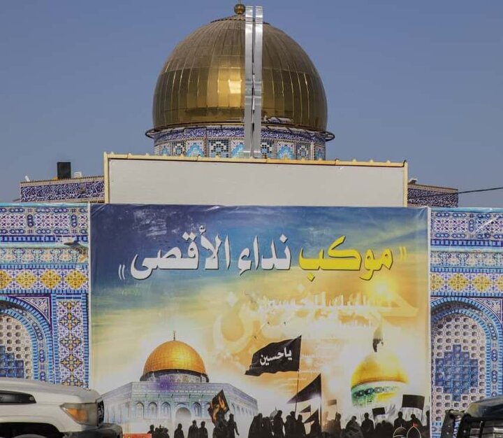 افتتاح موكب نداء الأقصى على طريق "المشاية" بين النجف وكربلاء